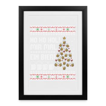 Bier Weihnachtsbaum – Ho Ho Hol mir mal ein Bier - Gerahmtes Poster (27 × 37 cm) - Schwarz - Vorne