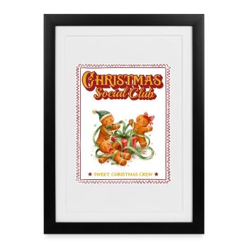 Christmas Social Club Lebkuchen Geschenke Retro - Gerahmtes Poster (27 × 37 cm) - Schwarz - Vorne