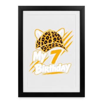 My 7 Birthday Leopard Cap Party - Gerahmtes Poster (27 × 37 cm) - Schwarz - Vorne