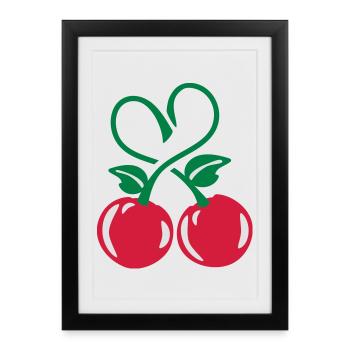 coeur cerise - Affiche encadrée (27 × 37 cm) - noir - Devant