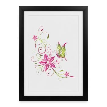 Florales Blumenmotiv mit Schmetterling - Affiche encadrée (27 × 37 cm) - noir - Devant