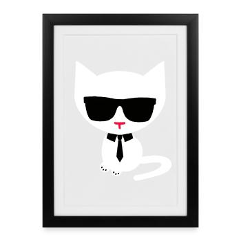 Cool White Cat - Minimal Business Style Design - Gerahmtes Poster (27 × 37 cm) - Schwarz - Vorne