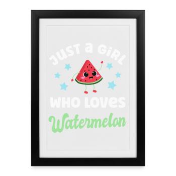 Pastèque Kawaii Melon - Affiche encadrée (27 × 37 cm) - noir - Devant