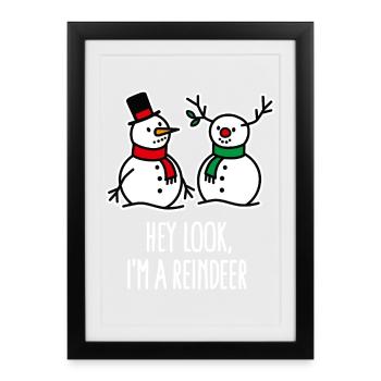 Ugly Christmas, Snowman Cartoon Reindeer Joke - Framed poster (27 × 37 cm) - black - Front