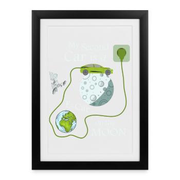 E-car on the moon - Framed poster (27 × 37 cm) - black - Front