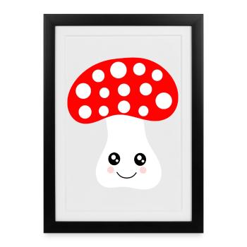 Kawaii, mushroom, toadstool - Framed poster (27 × 37 cm) - black - Front