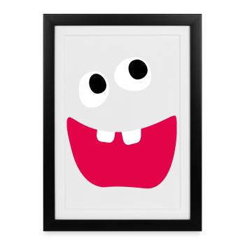 Vilain Monstre Rire Dents Enfants Bande Dessinée Drôle - Affiche encadrée (27 × 37 cm) - noir - Devant