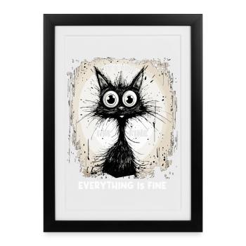 Chat disant que c’est bien Je vais bien Tout va bien - Affiche encadrée (27 × 37 cm) - noir - Devant