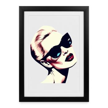 Pop Art Woman with Sunglasses Design - Framed poster (27 × 37 cm) - black - Front