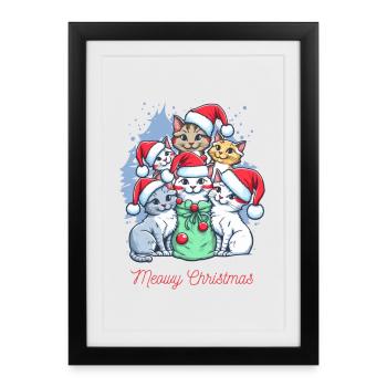 Conception de l’équipage de Noël de chat festif - Affiche encadrée (27 × 37 cm) - noir - Devant