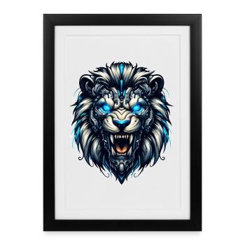 Lion Cyborg Robot cadeau - Affiche encadrée (27 × 37 cm) - noir - Devant