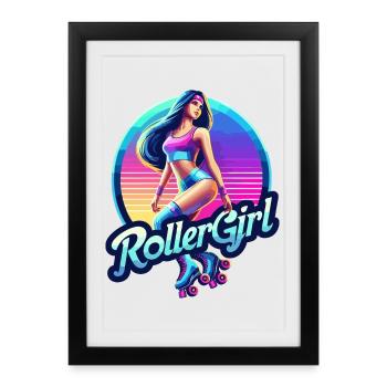 Vibrant Retro Roller Girl Illustration - Affiche encadrée (27 × 37 cm) - noir - Devant