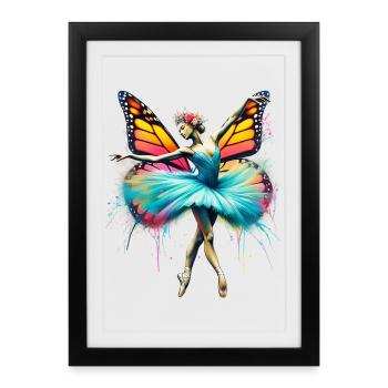 Ballerina with butterfly wings butterflies tutu - Framed poster (27 × 37 cm) - black - Front
