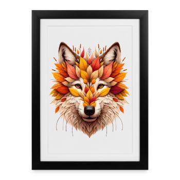 Grand loup, conçu à partir de différentes feuilles - Affiche encadrée (27 × 37 cm) - noir - Devant