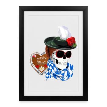 Crâne de femme avec chapeau et coiffure Gretel - Affiche encadrée (27 × 37 cm) - noir - Devant