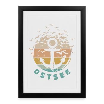 retro anchor Baltic Sea vintage sea seagulls icon logo - Framed poster (27 × 37 cm) - black - Front