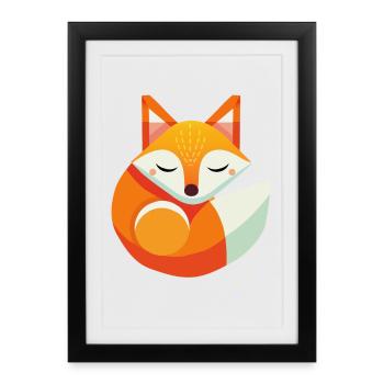 Renard endormi - Motif animalier moderne aux couleurs chaudes - Affiche encadrée (27 × 37 cm) - noir - Devant