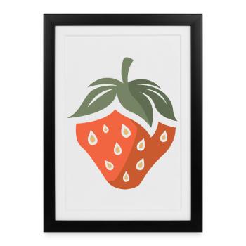 Icône de fraise dans le style bande dessinée et dessin animé - Affiche encadrée (27 × 37 cm) - noir - Devant