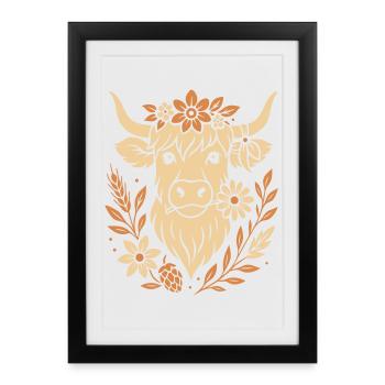 Highland Cow - Highland Beef with Flower - Framed poster (27 × 37 cm) - black - Front
