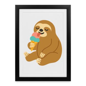 Happy Sloth with Cream – Summer Mood Motif - Framed poster (27 × 37 cm) - black - Front