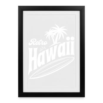 Ambiance rétro d’Hawaï avec palmiers et planche de surf - Affiche encadrée (27 × 37 cm) - noir - Devant