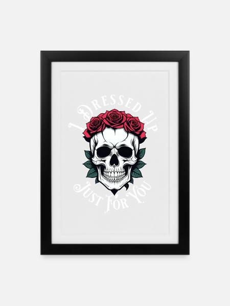 romantisch düster Totenkopf - Gerahmtes Poster (27 × 37 cm) - Schwarz