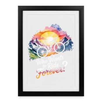 Coucher de soleil Vélo de montagne Illustration - Affiche encadrée (27 × 37 cm) - noir - Devant