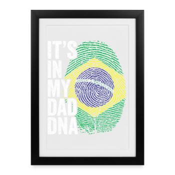 Drapeau Brésil Empreinte Papa Brésilien - Affiche encadrée (27 × 37 cm) - noir - Devant