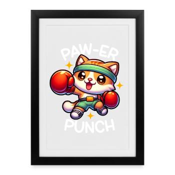 Chat boxer - Affiche encadrée (27 × 37 cm) - noir - Devant