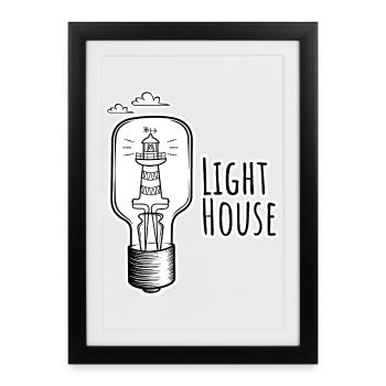 Leutchtturm in einer Glühbirne - Phare - Affiche encadrée (27 × 37 cm) - noir - Devant