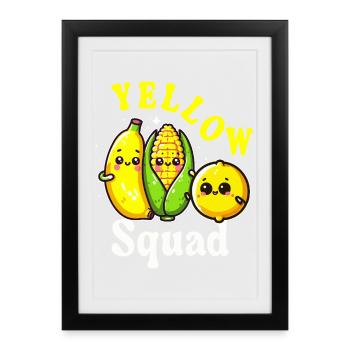 Squad Jaune Fruits Kawaii - Affiche encadrée (27 × 37 cm) - noir - Devant