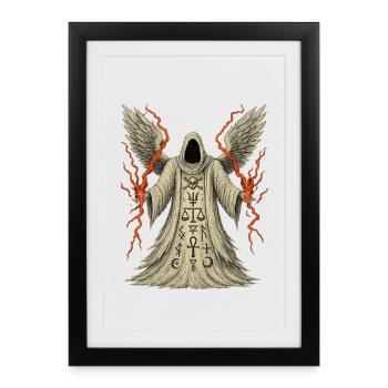 Hooded Grim with Wings and Runes - Framed poster (27 × 37 cm) - black - Front