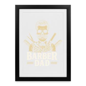 Père Barber Papa Barbier Coiffeur - Affiche encadrée (27 × 37 cm) - noir - Devant