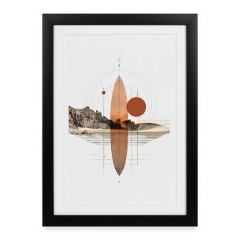 Copper Waves Orbit - Geometric Surfboard - Framed poster (27 × 37 cm) - black - Front
