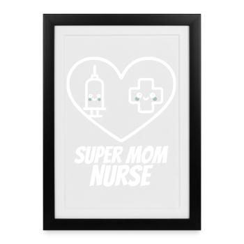 Super Maman Infirmière – Médecine cardiaque - Affiche encadrée (27 × 37 cm) - noir - Devant