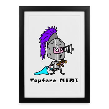 Tapfere Mimi – Cartoon Ritter mit Teddy - Gerahmtes Poster (27 × 37 cm) - Schwarz - Vorne