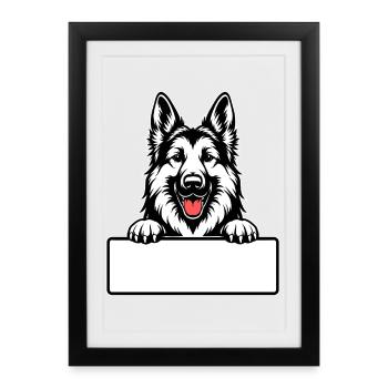 Berger allemand avec badge nominatif - Affiche encadrée (27 × 37 cm) - noir - Devant