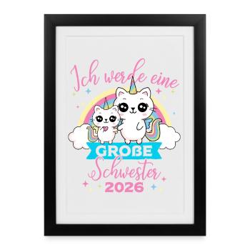 Grande Sœur Grossesse de Chat Licorne 2026 - Affiche encadrée (27 × 37 cm) - noir - Devant
