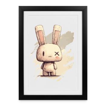 Un lapin mignon aux yeux X - Affiche encadrée (27 × 37 cm) - noir - Devant