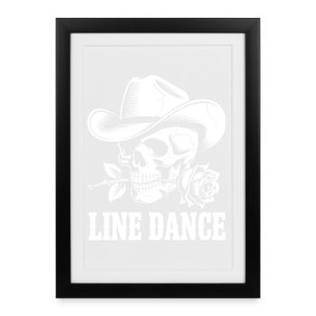 Crâne avec chapeau de cowboy et rose - Danse en ligne - Affiche encadrée (27 × 37 cm) - noir - Devant