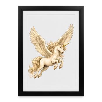 Licorne ailée – Motif fantastique magique - Affiche encadrée (27 × 37 cm) - noir - Devant