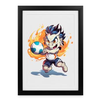 Coup de pied de football du Dragon de Flamme - Affiche encadrée (27 × 37 cm) - noir - Devant