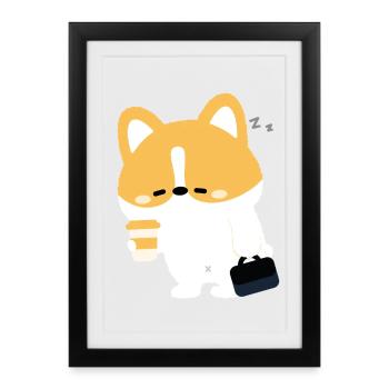 Müder Corgi-Kaffee - Gerahmtes Poster (27 × 37 cm) - Schwarz - Vorne