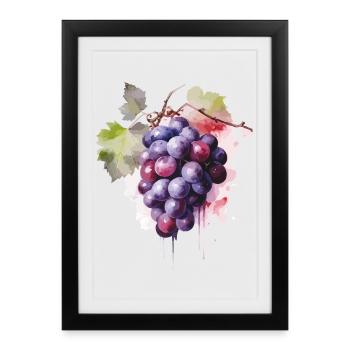 Raisins Aquarelle - Affiche encadrée (27 × 37 cm) - noir - Devant