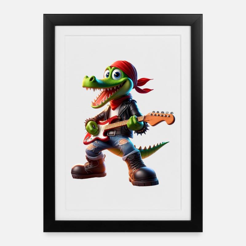 Crocodile rocker à la guitare - Affiche encadrée (27 × 37 cm) - noir