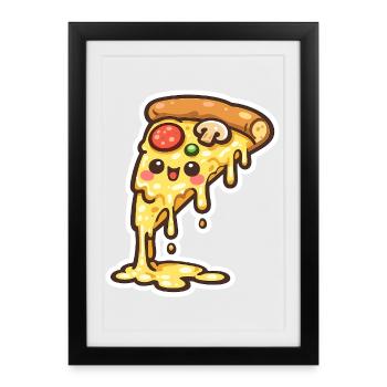Pizza au fromage kawaï - Affiche encadrée (27 × 37 cm) - noir - Devant