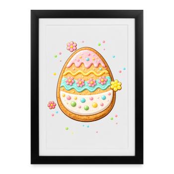 Œuf de Pâques décoré sous forme de cookie avec un glaçage coloré - Affiche encadrée (27 × 37 cm) - noir - Devant