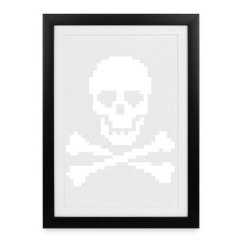 Pixel Skull Crossbones - Framed poster (27 × 37 cm) - black - Front