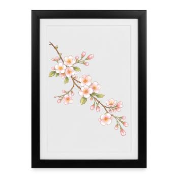 Cherry blossom branch illustration - Framed poster (27 × 37 cm) - black - Front