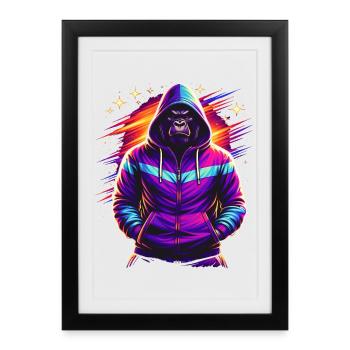 Neon Gorilla 80s Retro Style - Framed poster (27 × 37 cm) - black - Front